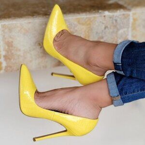 Women's Yellow Pointed Toe Stiletto Pumps High Heels